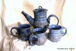 blue quad banded tea set