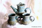 beach blue double banded tea set