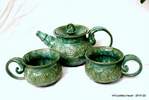 large seafoam double banded tea set